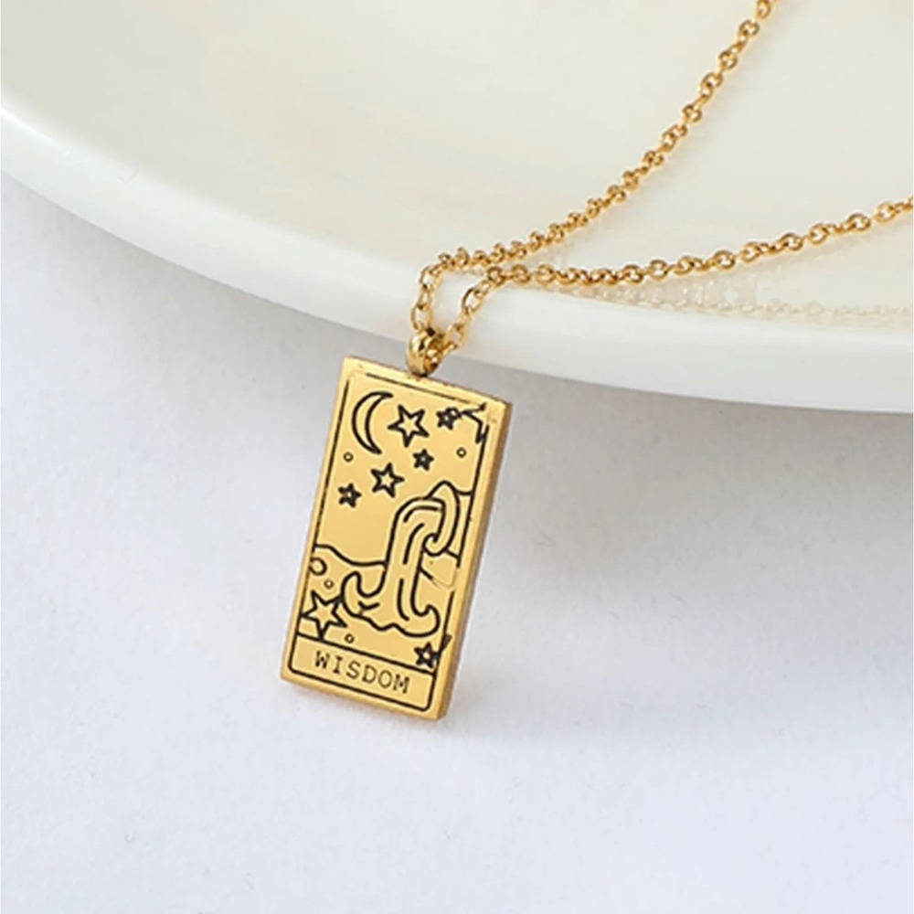 18k Gold Plated Stainless Steel Wisdom Tarot Card Necklace
